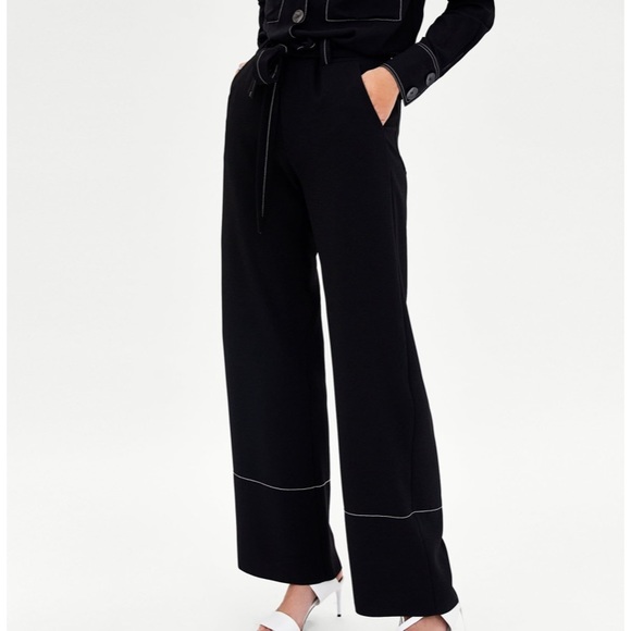 Zara Woman Contrasting Topstitching Palazzo Pants - Picture 3 of 7